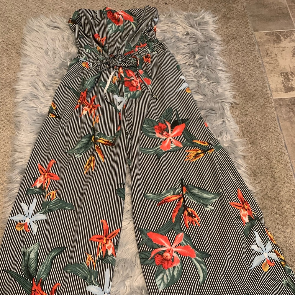 Floral wide leg romper